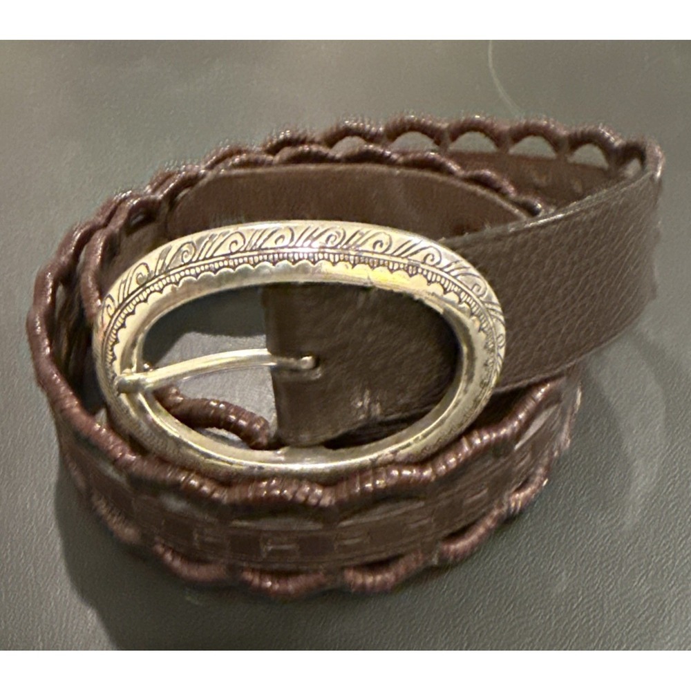 Brighton Womens Size‎ 38 Leather Belt Brown Oval Silver Buckle Southwest B30908